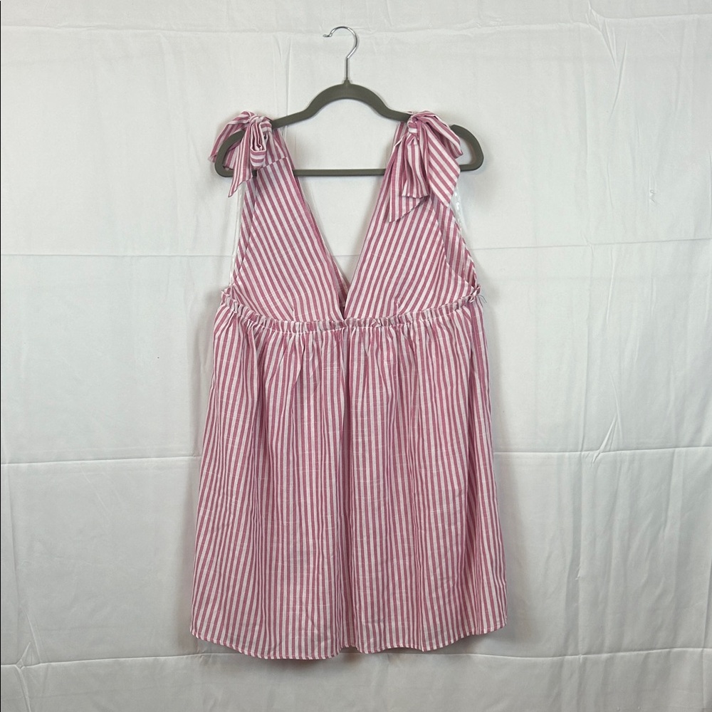 Chic Pink Striped Midi Dress with Bow Straps